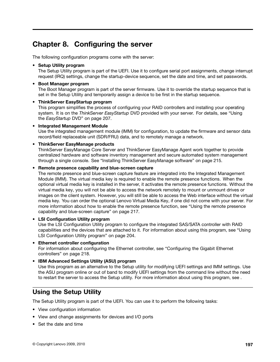 Chapter 8. configuring the server, Using the setup utility | Lenovo 6532 User Manual | Page 205 / 240
