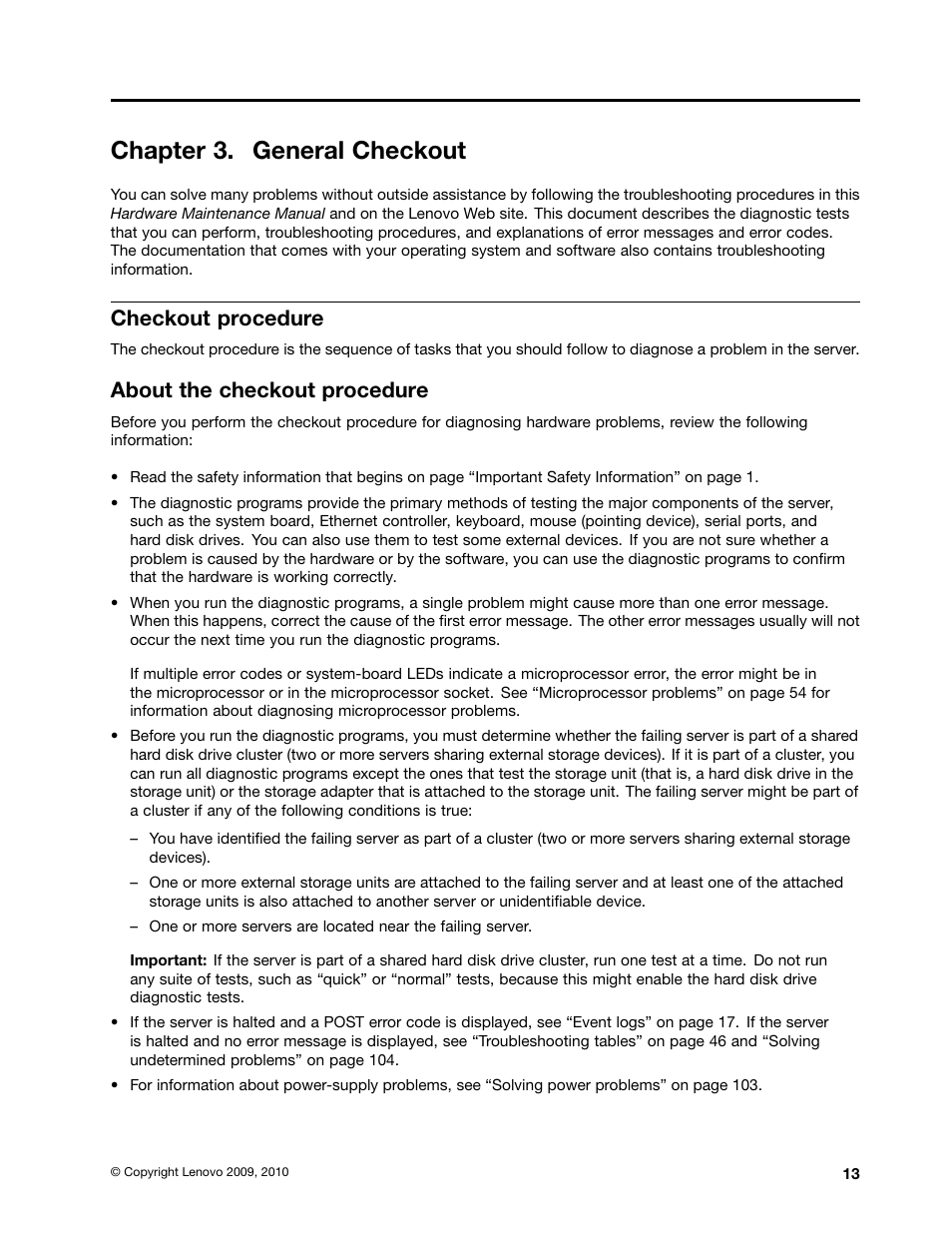 Chapter 3. general checkout, Checkout procedure, About the checkout procedure | Lenovo 6532 User Manual | Page 21 / 240