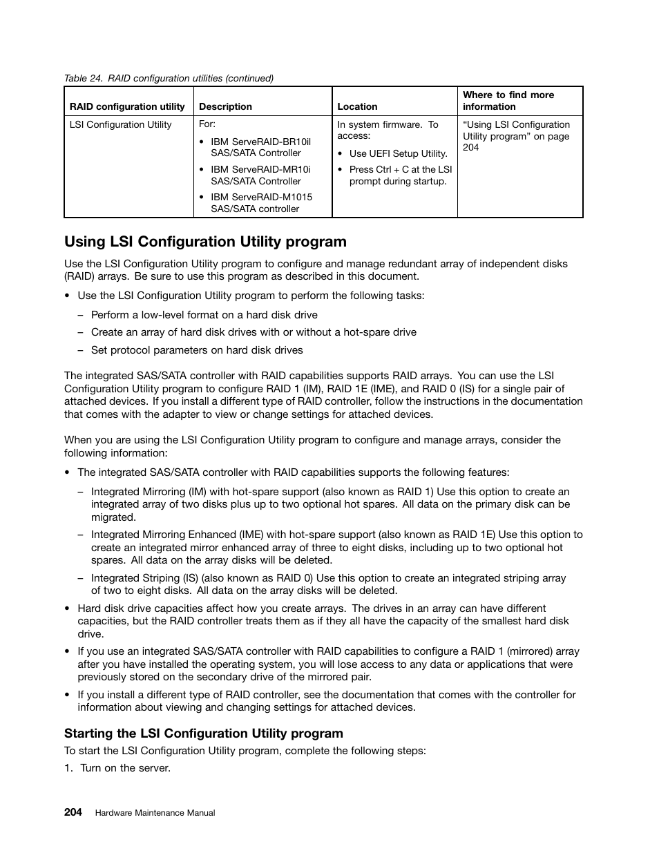 Using lsi configuration utility program, Starting the lsi configuration utility program | Lenovo 6532 User Manual | Page 212 / 240