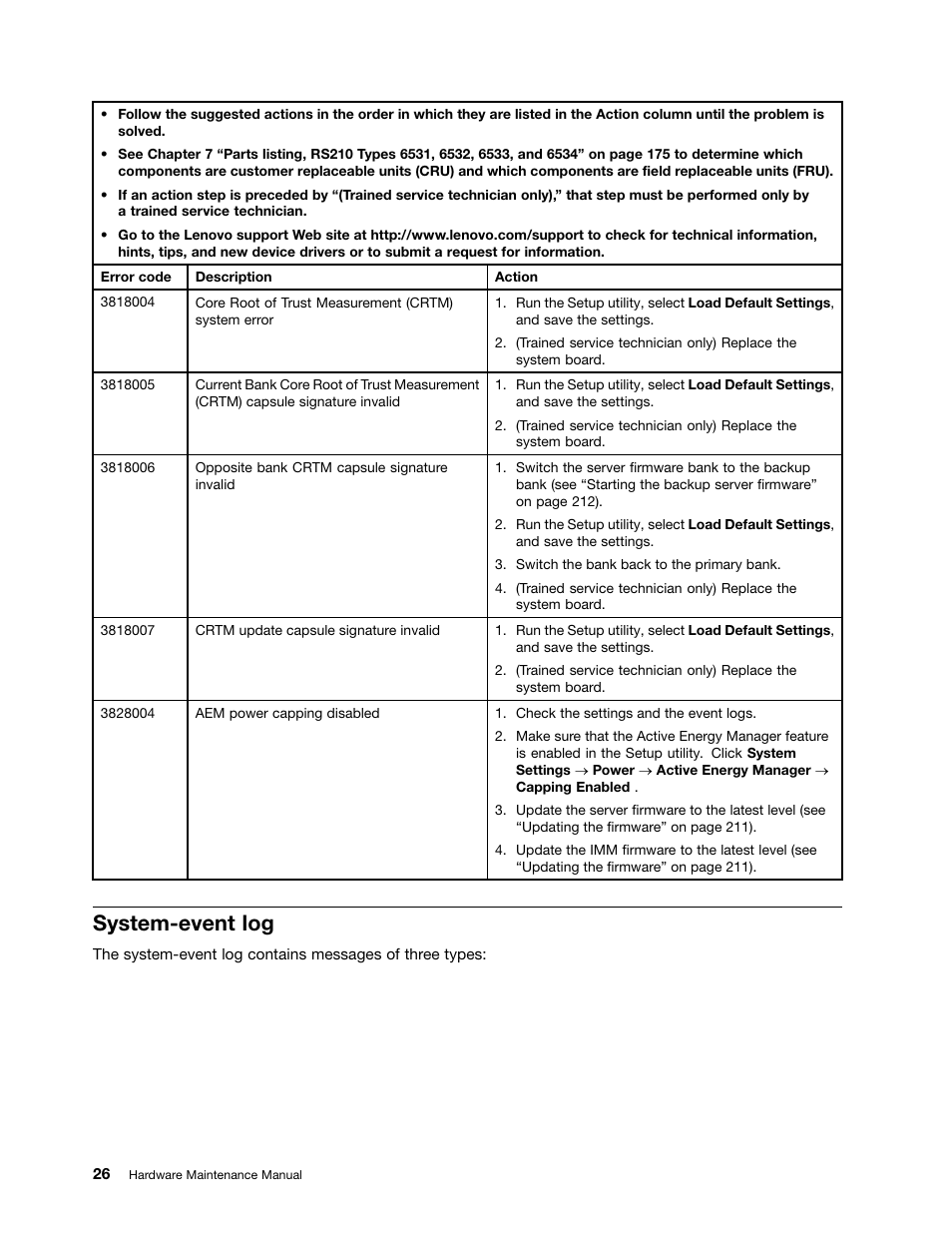 System-event log | Lenovo 6532 User Manual | Page 34 / 240