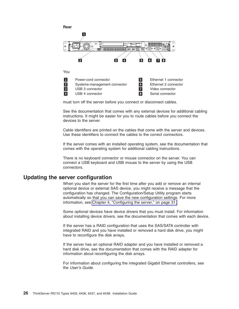 Updating the server configuration, Updating, Server | Configuration | Lenovo 6435 User Manual | Page 40 / 88