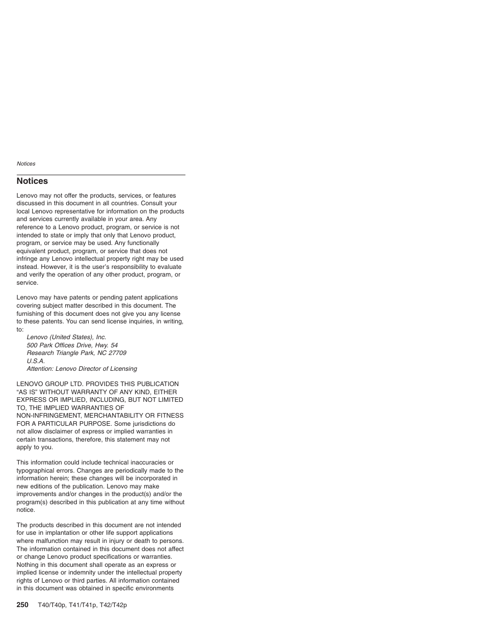 Notices | Lenovo THINKPAD T41/T41P User Manual | Page 256 / 260