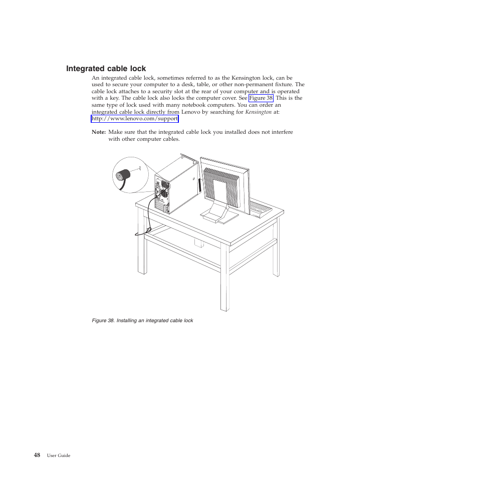 Integrated cable lock | Lenovo 5393 User Manual | Page 56 / 94