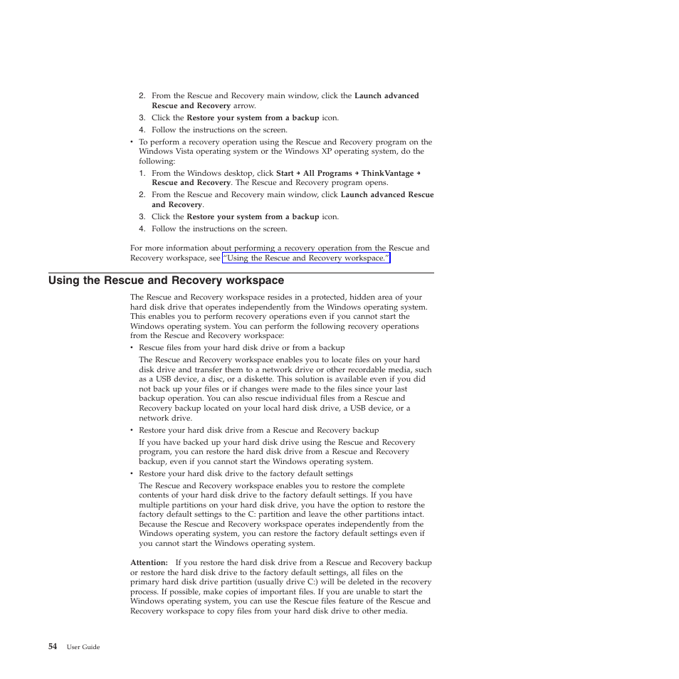 Using the rescue and recovery workspace | Lenovo 5393 User Manual | Page 62 / 94