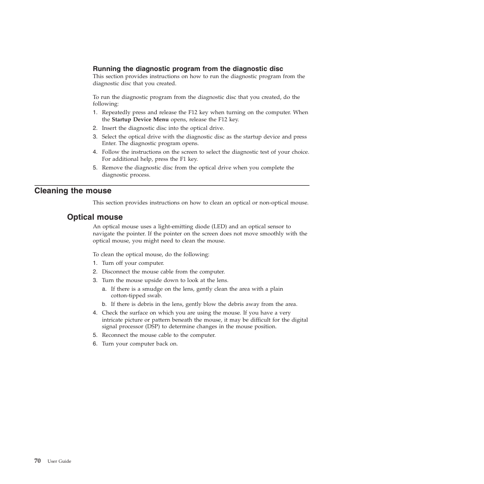 Cleaning the mouse, Optical mouse | Lenovo 5393 User Manual | Page 78 / 94