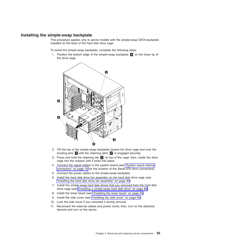 Installing the simple-swap backplate | Lenovo TS100 User Manual | Page 113 / 284