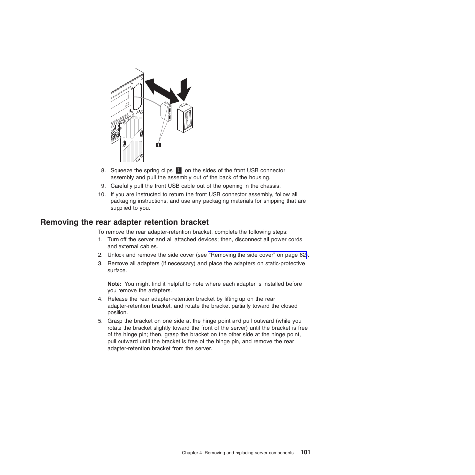 Removing the rear adapter retention bracket | Lenovo TS100 User Manual | Page 119 / 284