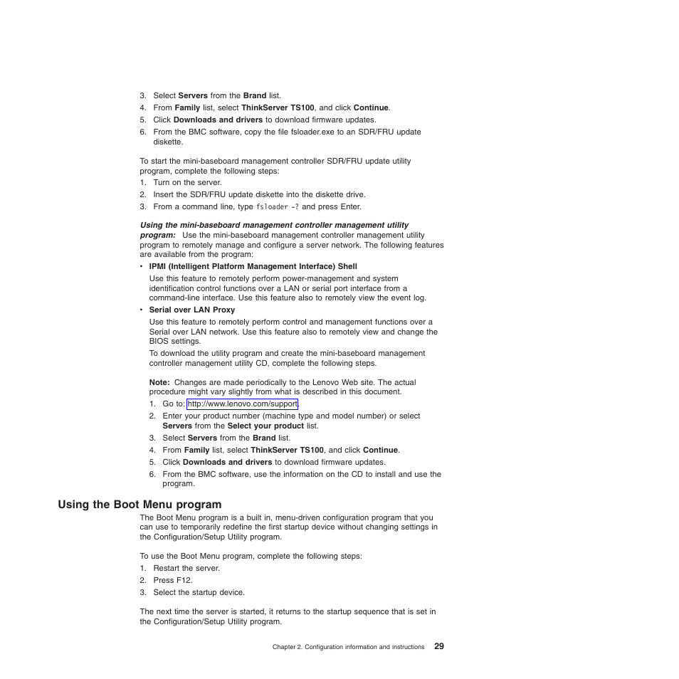 Using the boot menu program | Lenovo TS100 User Manual | Page 47 / 284