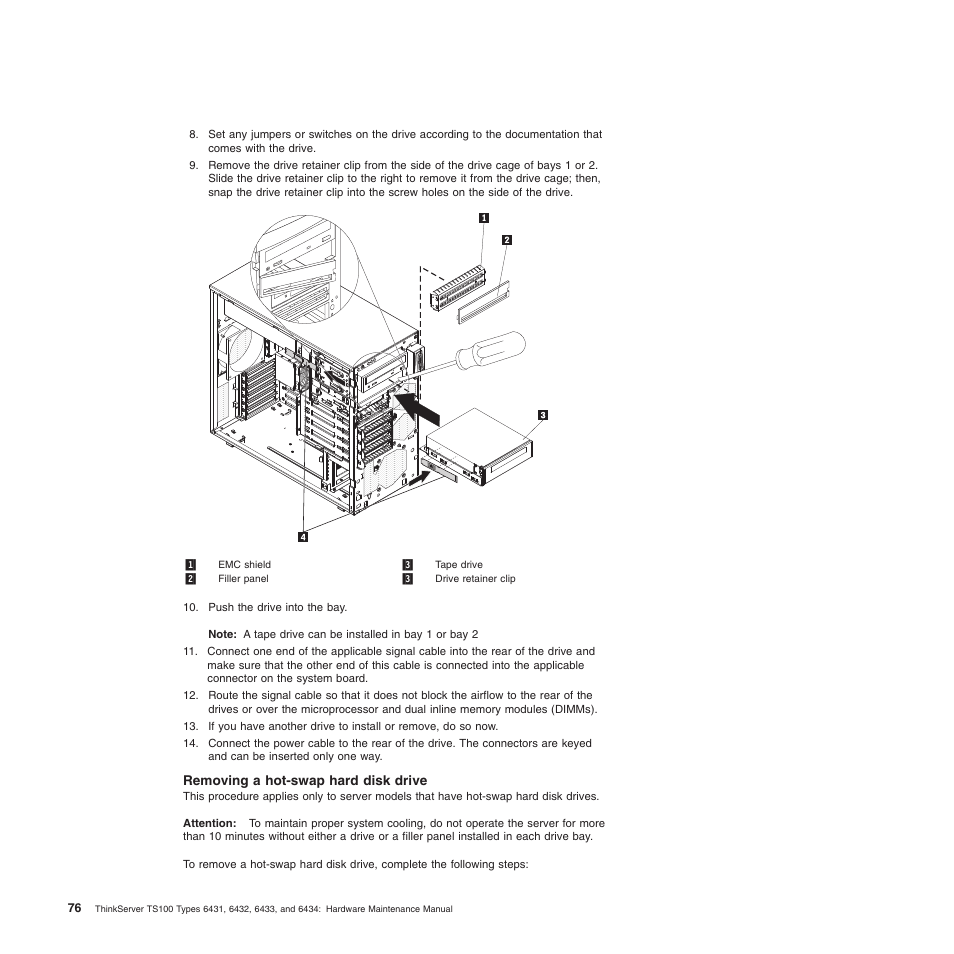 Removing a hot-swap hard disk drive | Lenovo TS100 User Manual | Page 94 / 284