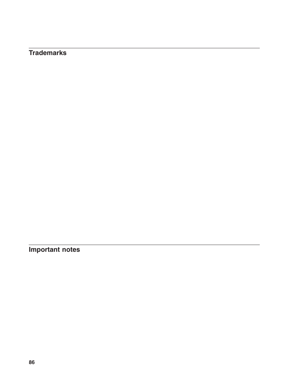Trademarks, Important notes, Important | Notes | Lenovo 6446 User Manual | Page 100 / 112