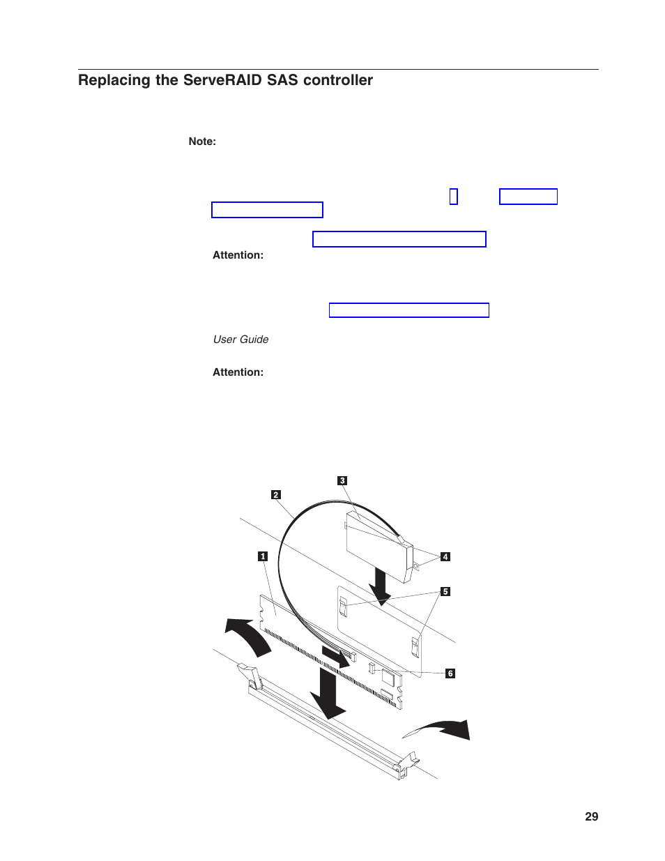 Replacing the serveraid sas controller, Replacing, Serveraid | Controller | Lenovo 6446 User Manual | Page 43 / 112