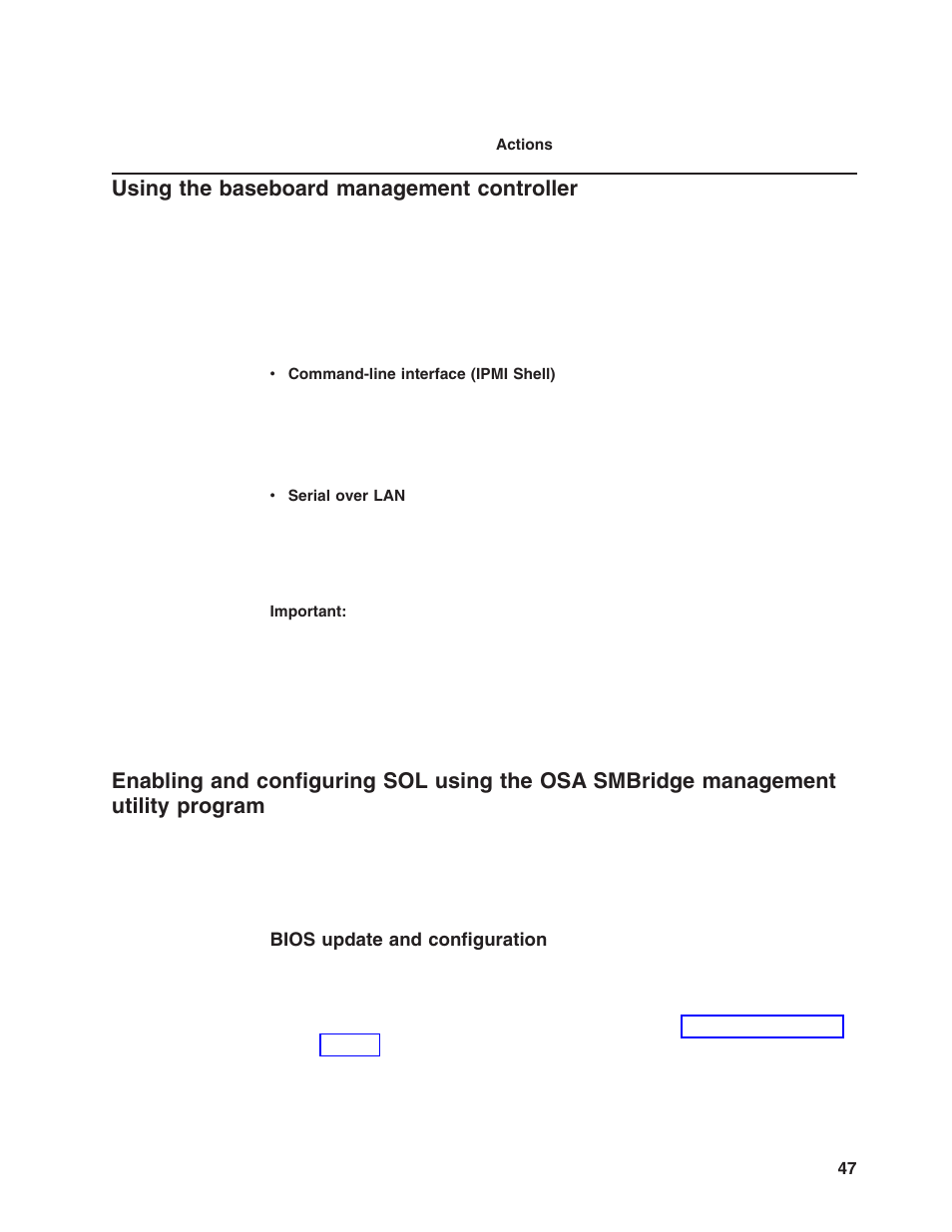 Using the baseboard management controller, Bios update and configuration, Using | Baseboard, Management, Controller, Enabling, Configuring, Smbridge, Utility | Lenovo 6446 User Manual | Page 61 / 112