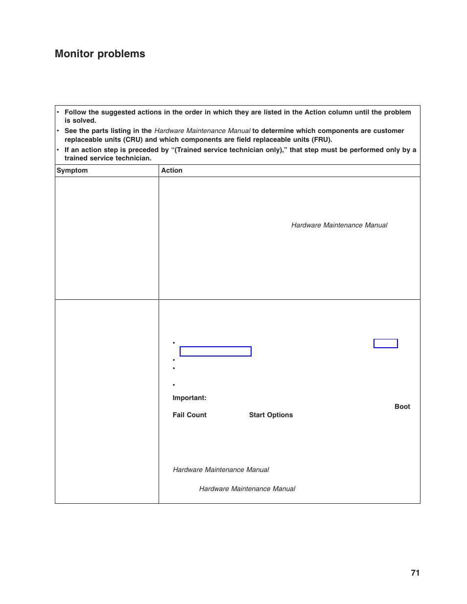 Monitor problems, Monitor, Problems | Lenovo 6446 User Manual | Page 85 / 112
