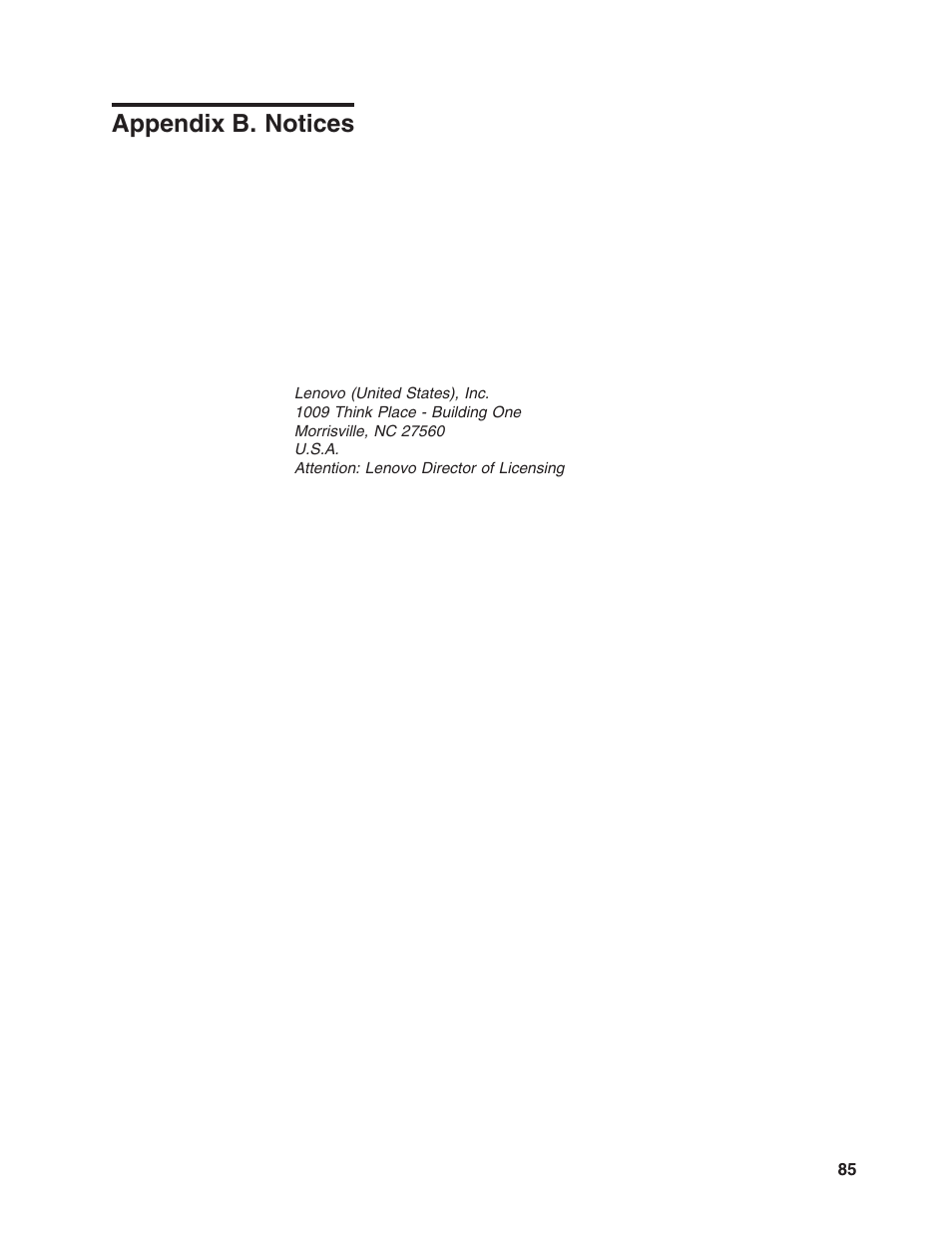 Appendix b. notices, Appendix, Notices | Lenovo 6446 User Manual | Page 99 / 112