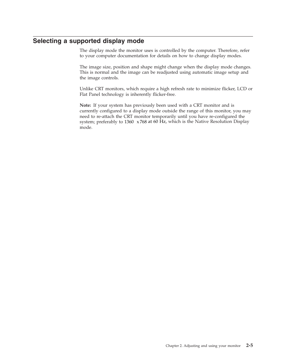 Selecting a supported display mode, Selecting, Supported | Display, Mode | Lenovo D154W User Manual | Page 15 / 33