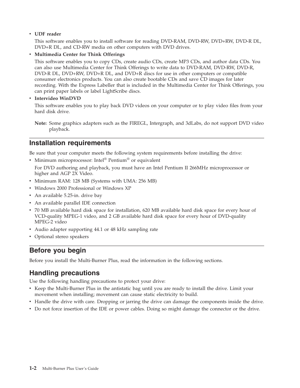 Installation requirements, Before you begin, Handling precautions | Installation, Requirements, Before, Begin, Handling, Precautions | Lenovo ThinkCentre 41N5583 User Manual | Page 16 / 72
