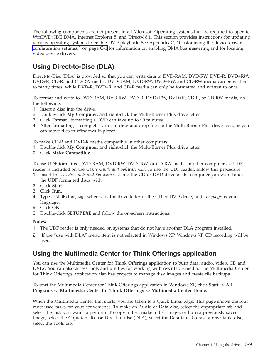Using direct-to-disc (dla), Using, Direct-to-disc | Dla), Multimedia, Center, Think, Offerings, Application | Lenovo ThinkCentre 41N5583 User Manual | Page 31 / 72