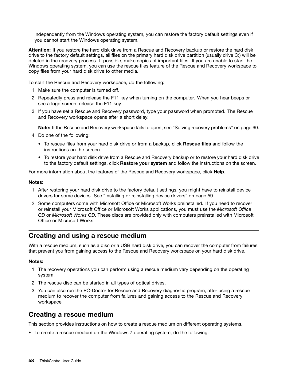 Creating and using a rescue medium, Creating a rescue medium | Lenovo 5248 User Manual | Page 66 / 98