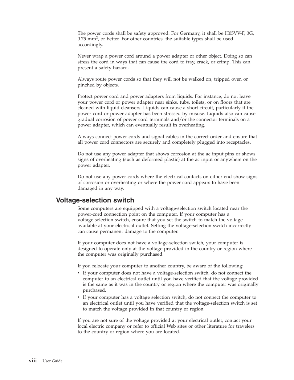 Voltage-selection switch, Voltage-selection, Switch | Viii | Lenovo 6491 User Manual | Page 10 / 98