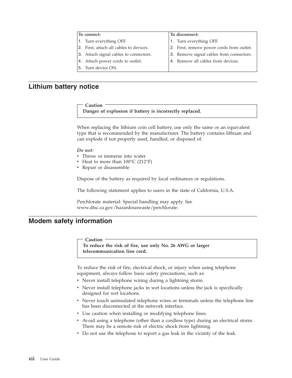 Lithium battery notice, Modem safety information, Lithium | Battery, Notice, Modem, Safety, Information | Lenovo 6491 User Manual | Page 14 / 98