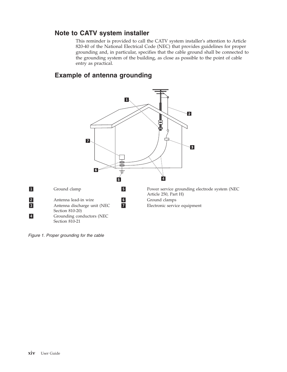 Note to catv system installer, Example of antenna grounding, Note | Catv, System, Installer, Example, Antenna, Grounding | Lenovo 6491 User Manual | Page 16 / 98