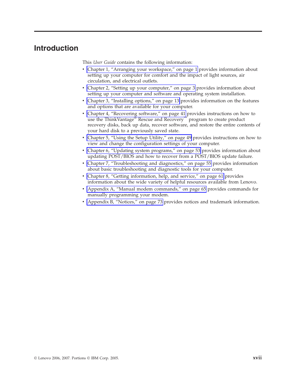 Introduction, Xvii | Lenovo 6491 User Manual | Page 19 / 98