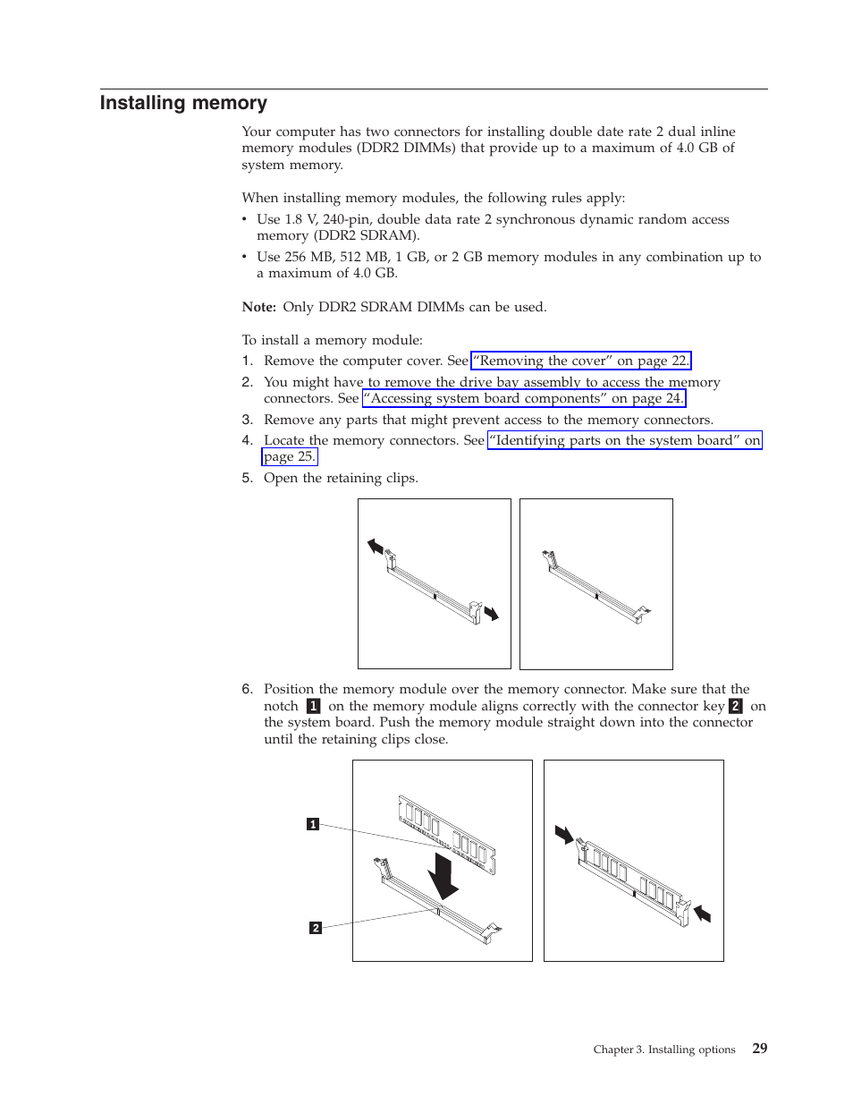 Installing memory, Installing, Memory | Lenovo 6491 User Manual | Page 49 / 98