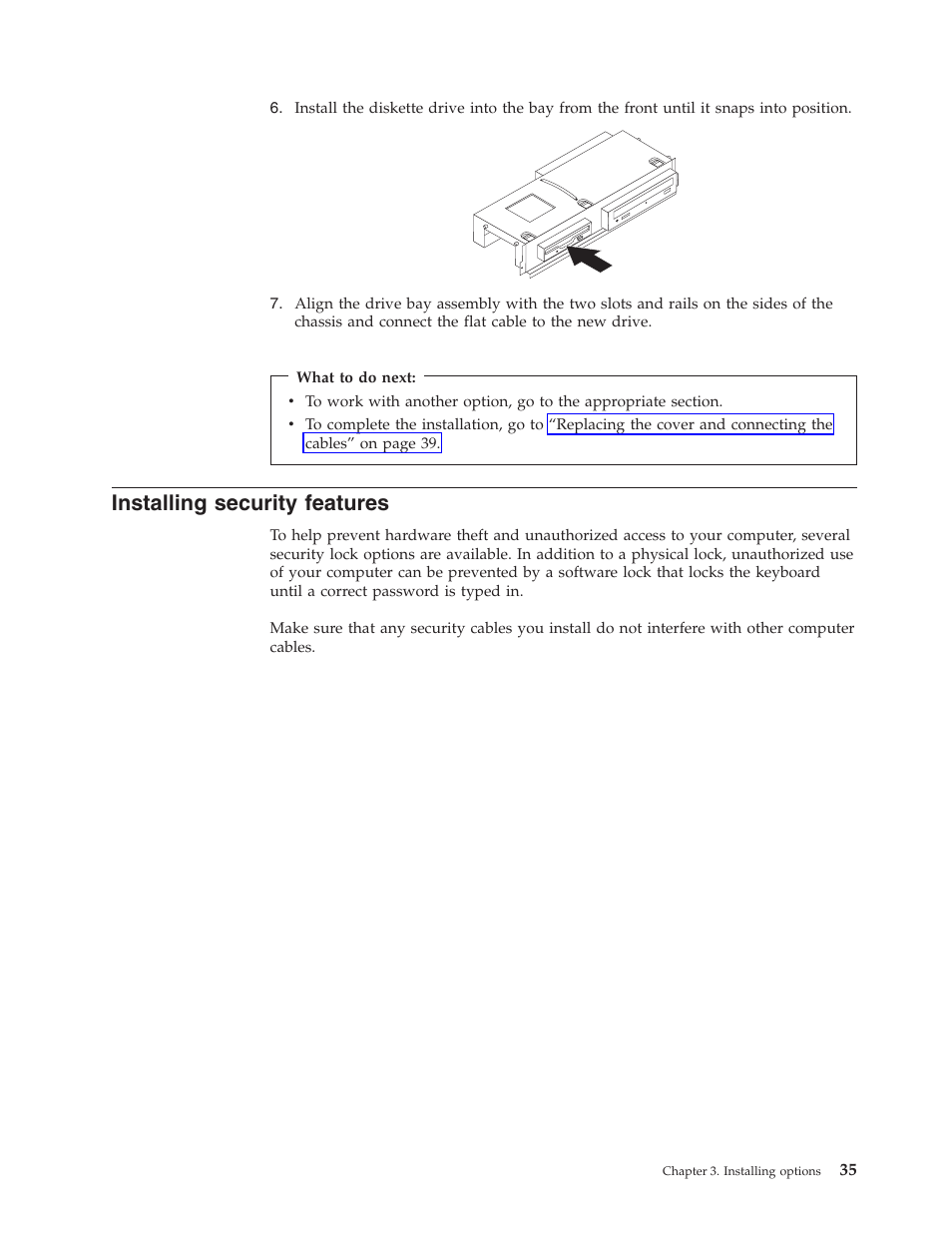 Installing security features, Installing, Security | Features | Lenovo 6491 User Manual | Page 55 / 98