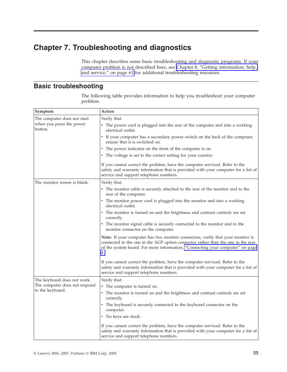 Chapter 7. troubleshooting and diagnostics, Basic troubleshooting, Chapter | Troubleshooting, Diagnostics, Basic | Lenovo 6491 User Manual | Page 75 / 98