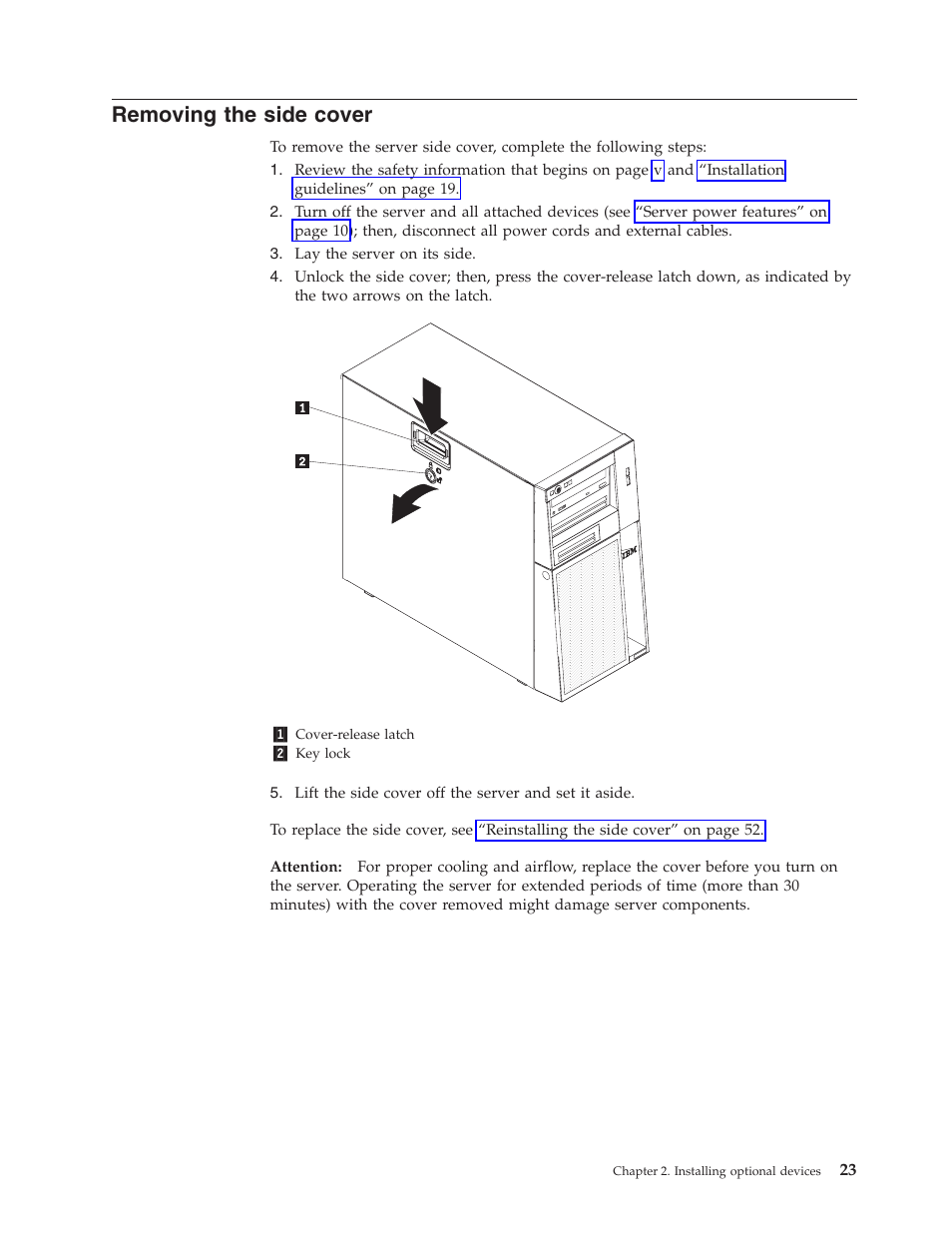 Removing the side cover, Removing, Side | Cover | Lenovo 6434 User Manual | Page 37 / 96