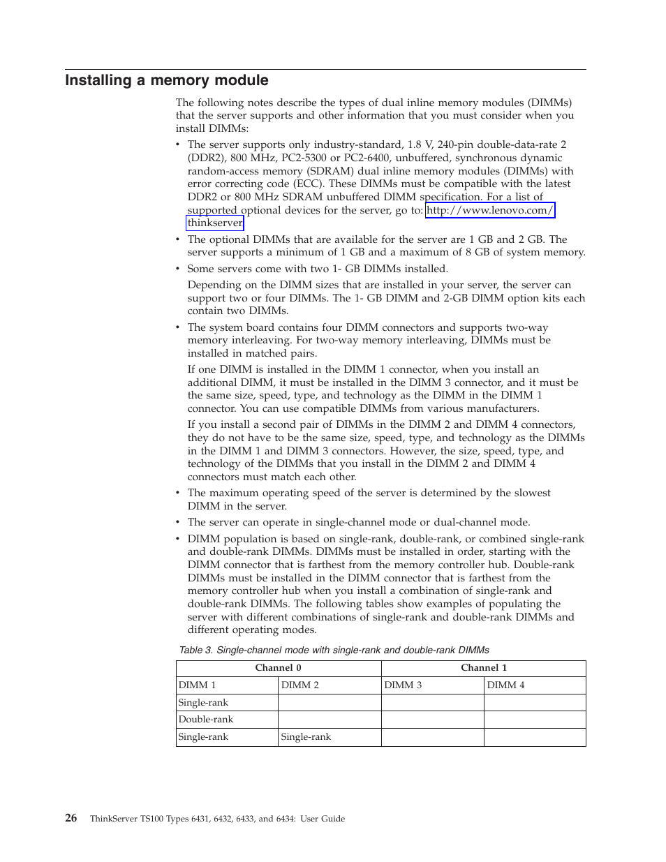 Installing a memory module, Installing, Memory | Module | Lenovo 6434 User Manual | Page 40 / 96