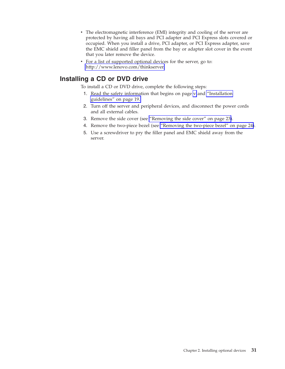 Installing a cd or dvd drive, Installing, Drive | Lenovo 6434 User Manual | Page 45 / 96