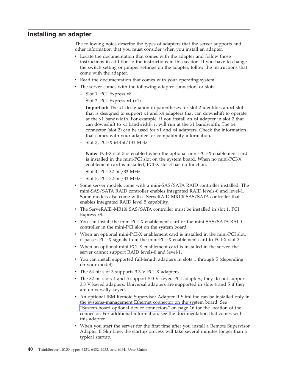 Installing an adapter, Installing, Adapter | Lenovo 6434 User Manual | Page 54 / 96