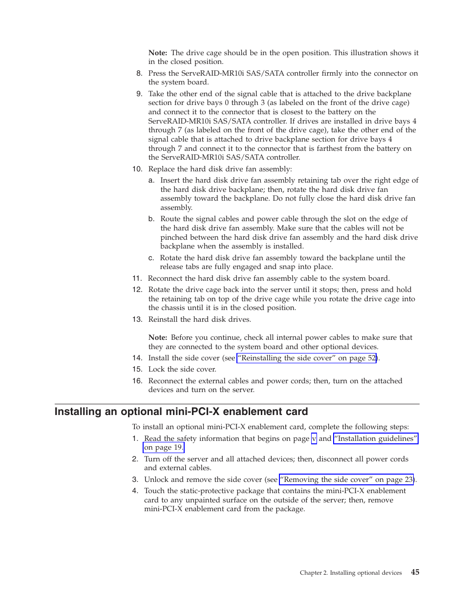 Installing an optional mini-pci-x enablement card, Installing, Optional | Mini-pci-x, Enablement, Card | Lenovo 6434 User Manual | Page 59 / 96