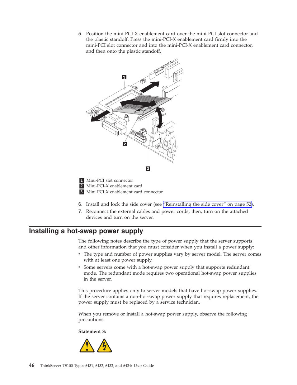 Installing a hot-swap power supply, Installing, Hot-swap | Power, Supply | Lenovo 6434 User Manual | Page 60 / 96