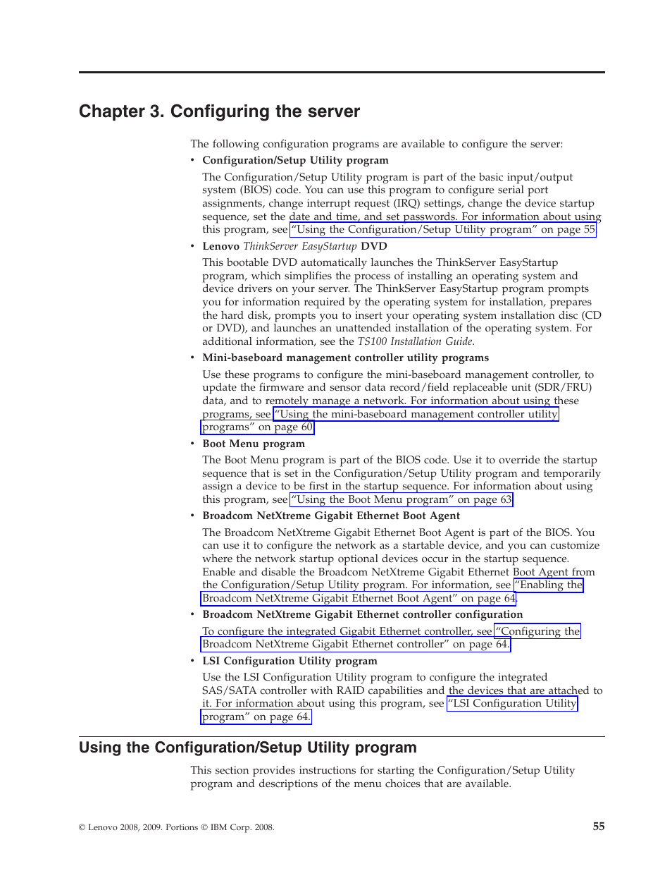 Chapter 3. configuring the server, Using the configuration/setup utility program, Chapter | Configuring, Server, Using, Configuration/setup, Utility, Program | Lenovo 6434 User Manual | Page 69 / 96