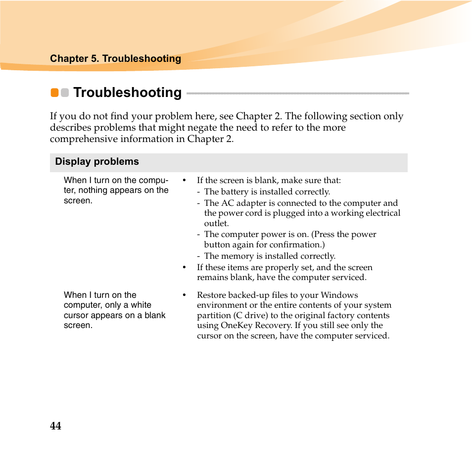 Troubleshooting | Lenovo IDEAPAD Y560P User Manual | Page 58 / 145