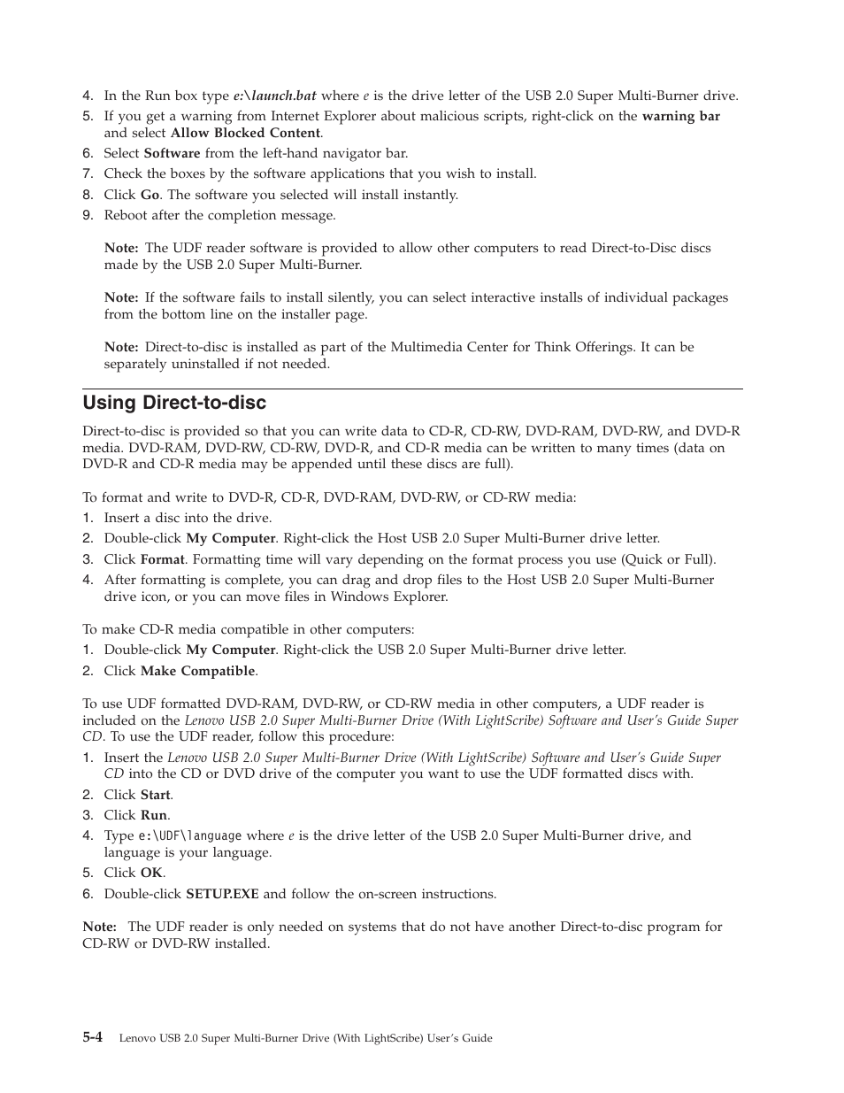Using direct-to-disc, Using, Direct-to-disc | Lenovo 41N5631 User Manual | Page 30 / 68
