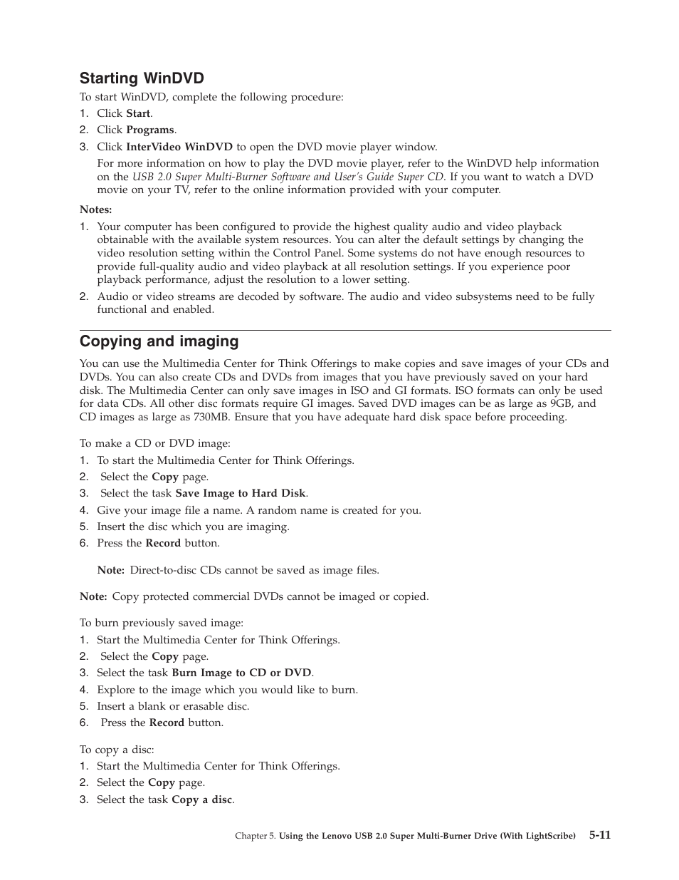 Starting windvd, Copying and imaging, Starting | Windvd, Copying, Imaging | Lenovo 41N5631 User Manual | Page 37 / 68