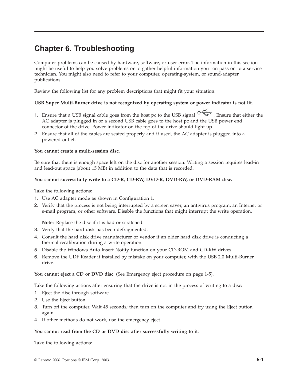 Chapter 6. troubleshooting, Chapter, Troubleshooting | Lenovo 41N5631 User Manual | Page 39 / 68