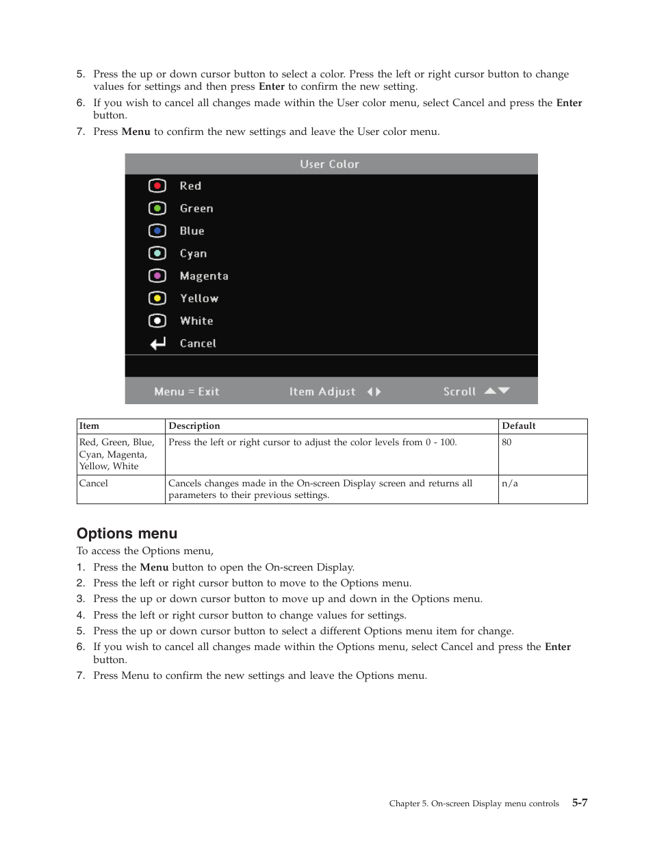 Options menu, Options, Menu | Lenovo C500 User Manual | Page 39 / 92