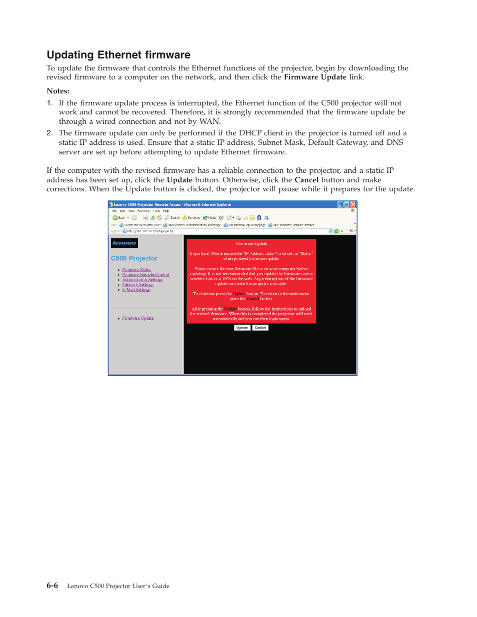 Updating ethernet firmware, Updating, Ethernet | Firmware | Lenovo C500 User Manual | Page 52 / 92