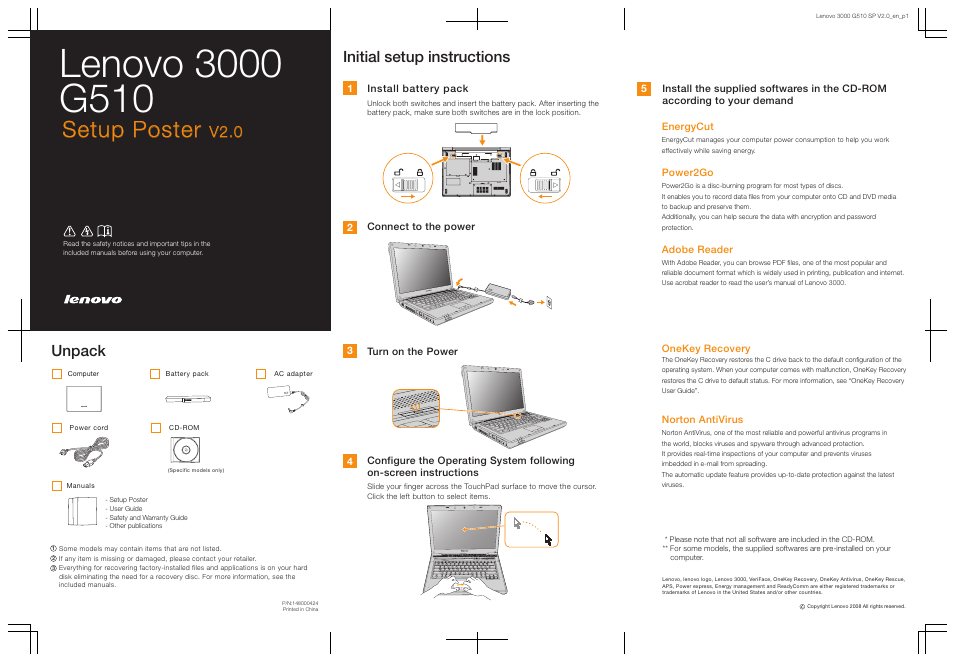 Lenovo 3000 G510 User Manual | 2 pages