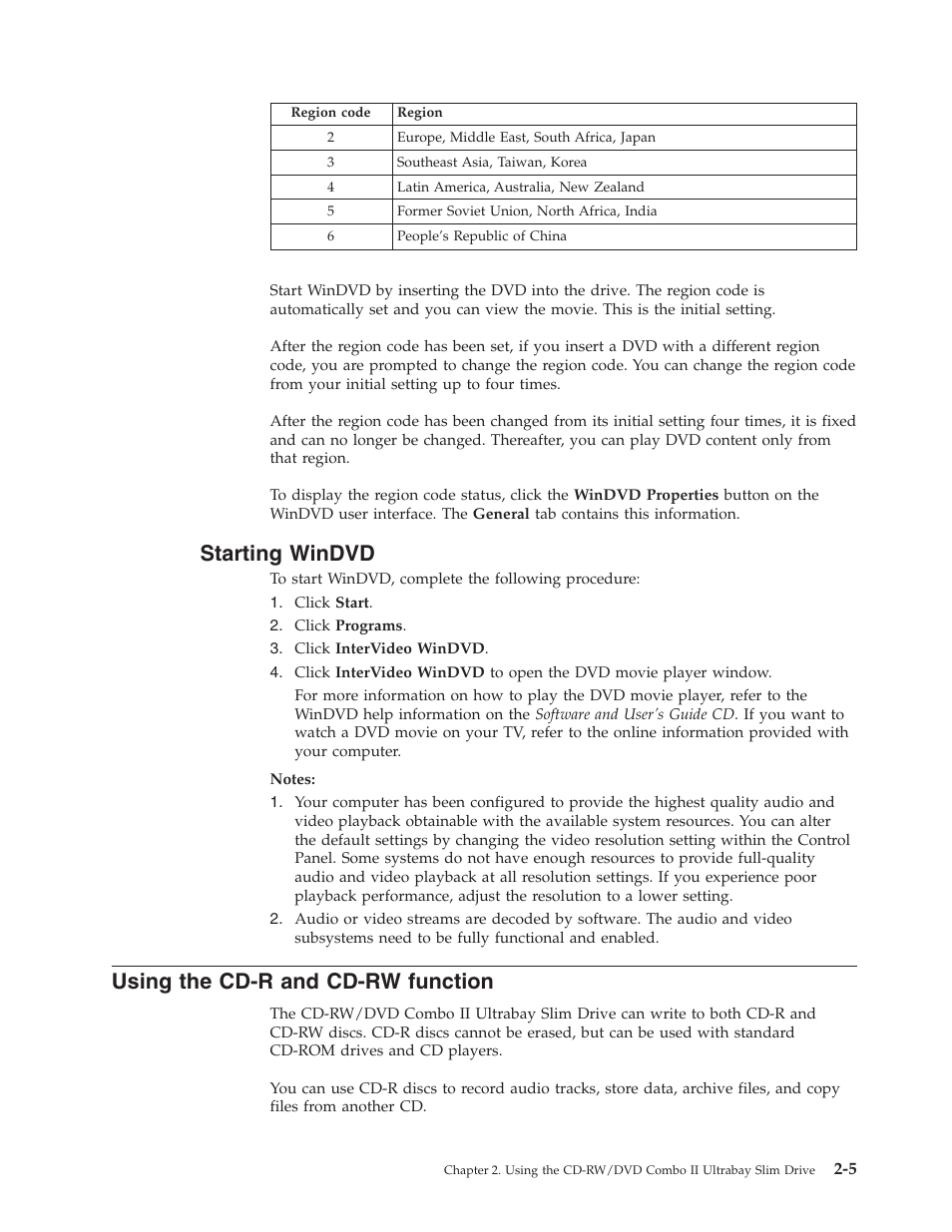 Starting windvd, Using the cd-r and cd-rw function, Starting | Windvd, Using, Cd-r, Cd-rw, Function | Lenovo ThinkPad 40Y8626 User Manual | Page 23 / 58