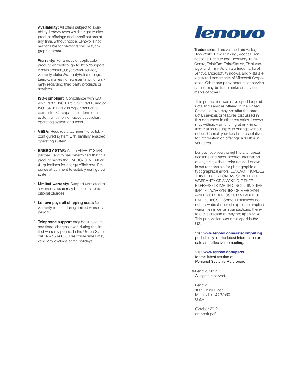 Legal information and trademarks | Lenovo L2363D User Manual | Page 15 / 15