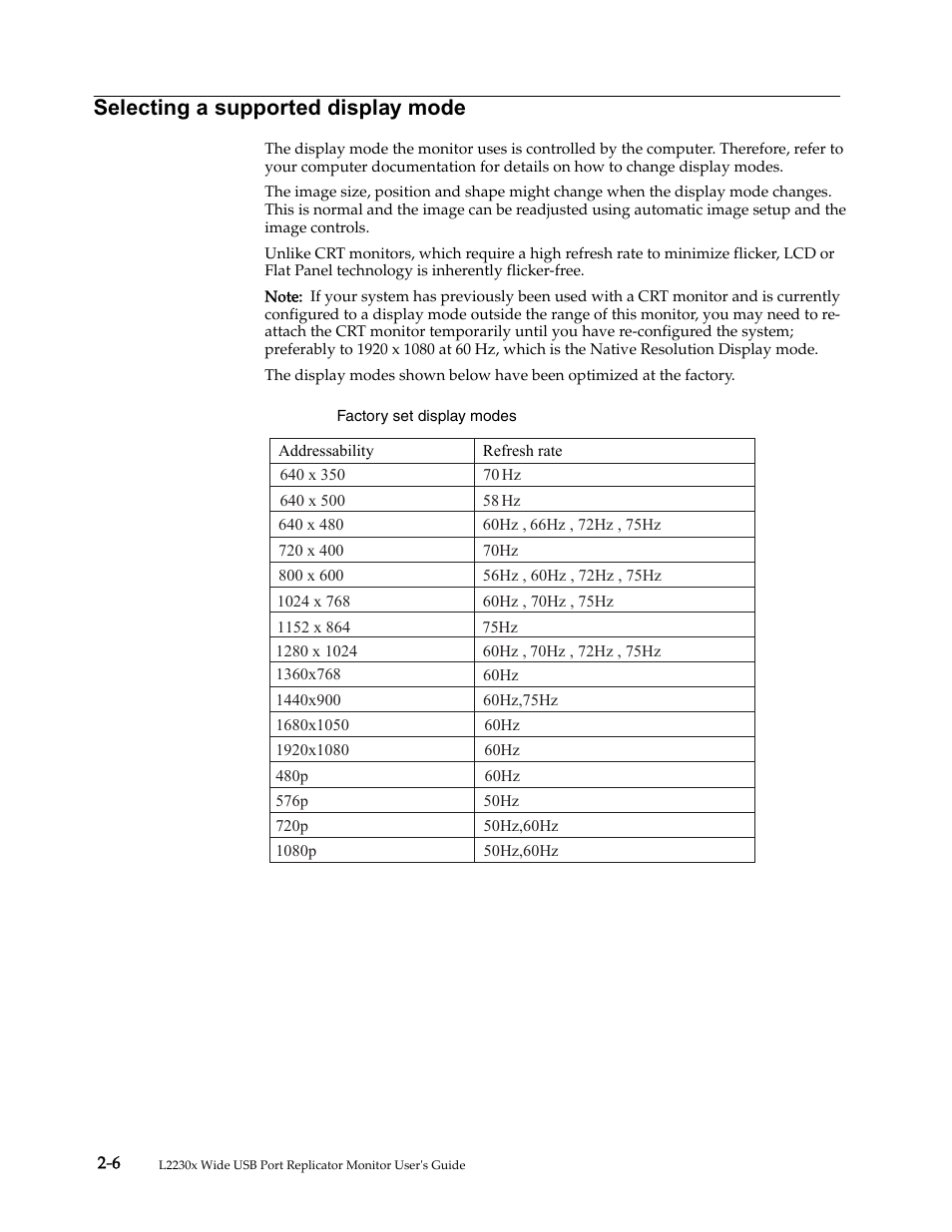Selecting a supported display mode, Selecting a supported display mode -6 | Lenovo L2230x User Manual | Page 15 / 37