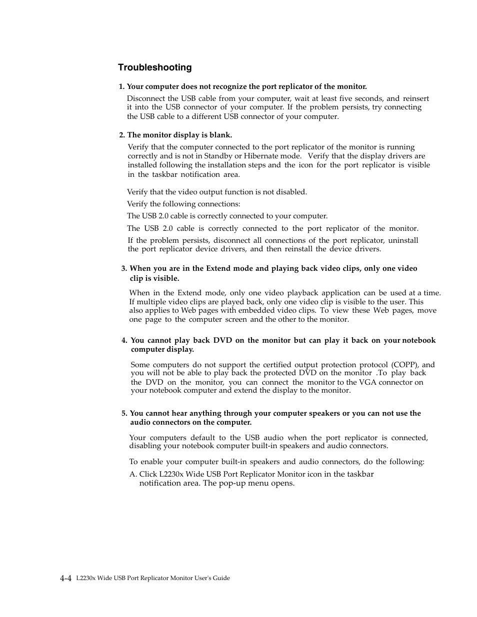 Troubleshooting | Lenovo L2230x User Manual | Page 29 / 37