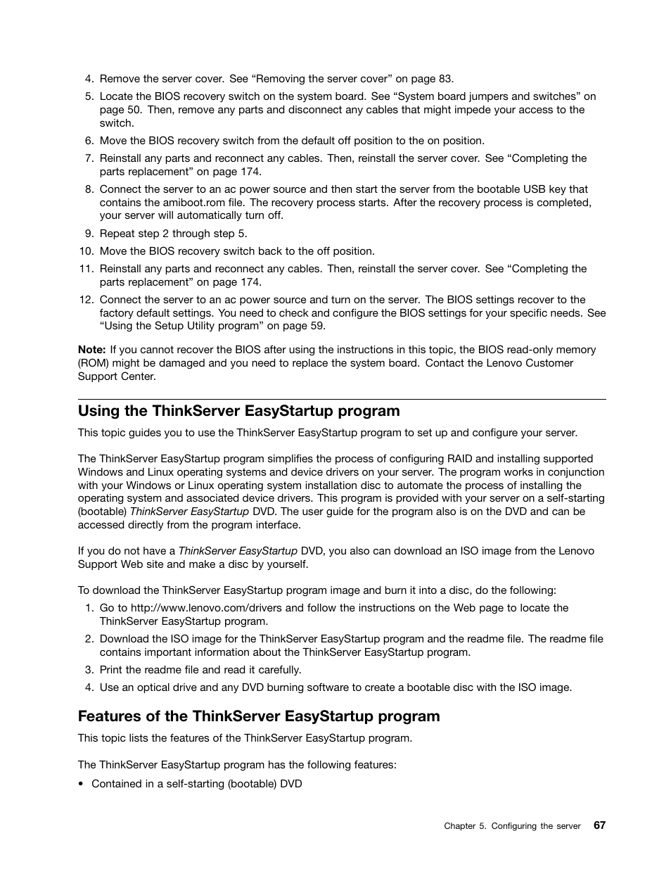 Using the thinkserver easystartup program, Features of the thinkserver easystartup program, Using the thinkserver | Lenovo RD430 User Manual | Page 79 / 218