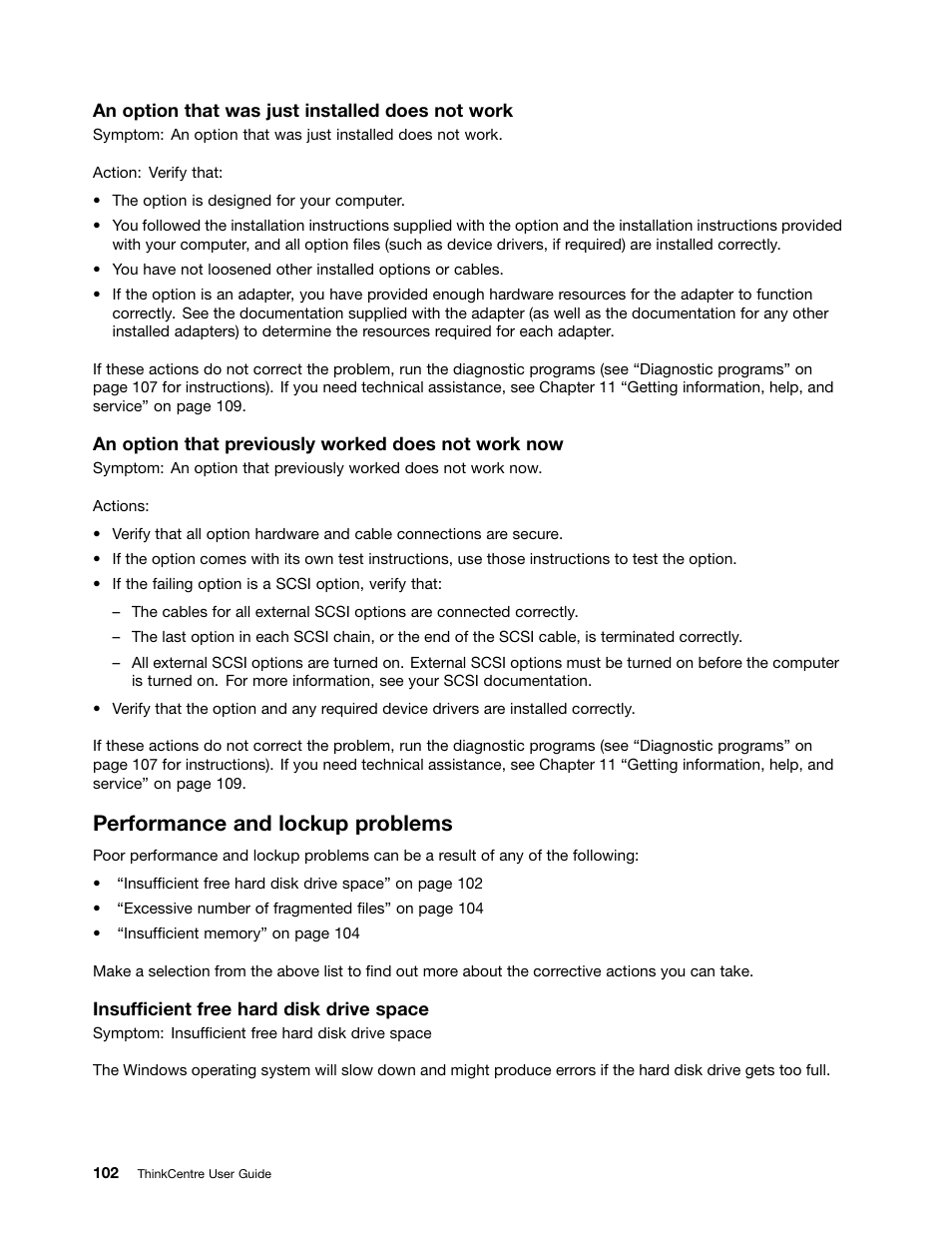 Performance and lockup problems | Lenovo THINKCENTRE 4473 User Manual | Page 116 / 142