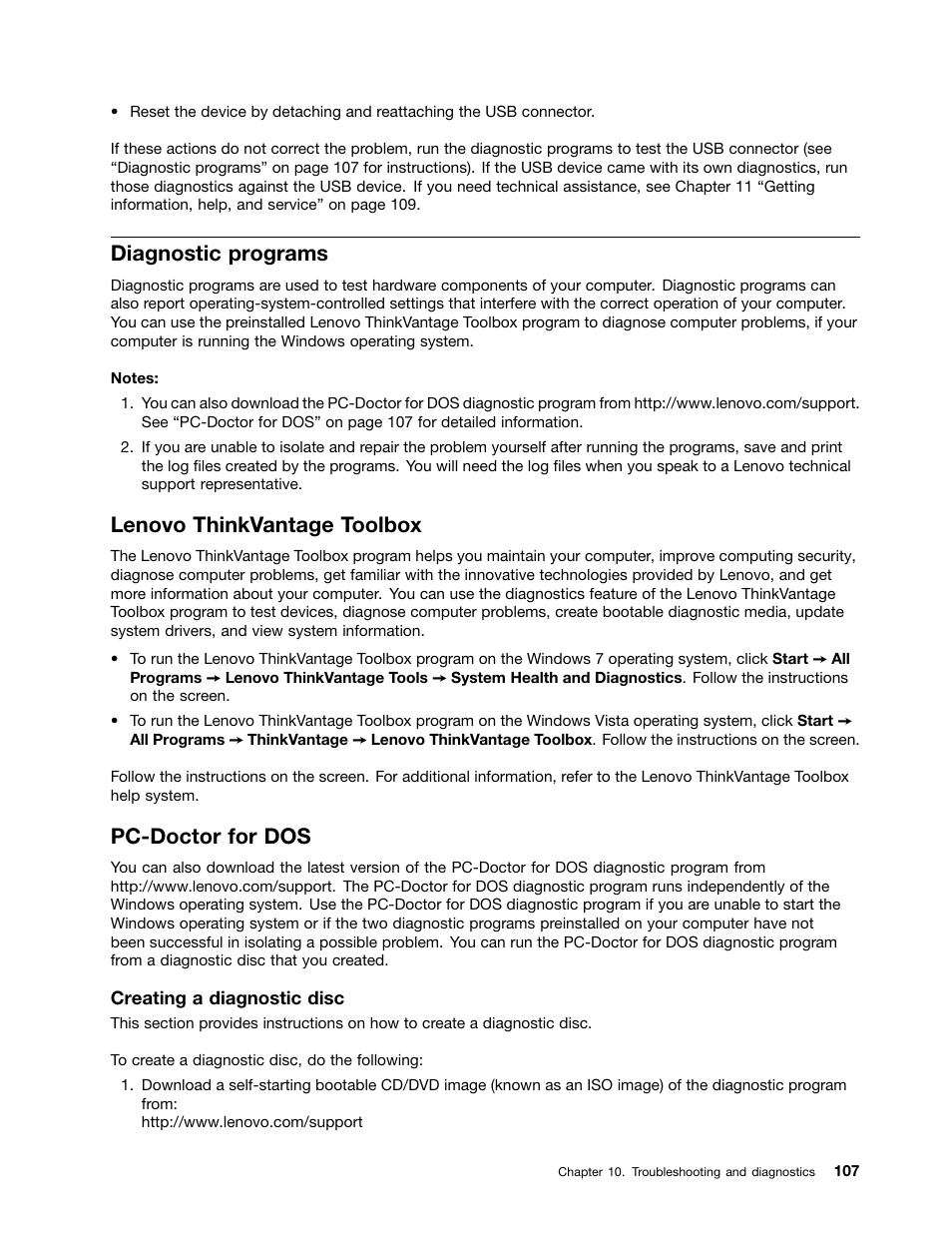 Diagnostic programs, Lenovo thinkvantage toolbox, Pc-doctor for dos | Diagnostic programs” on | Lenovo THINKCENTRE 4473 User Manual | Page 121 / 142